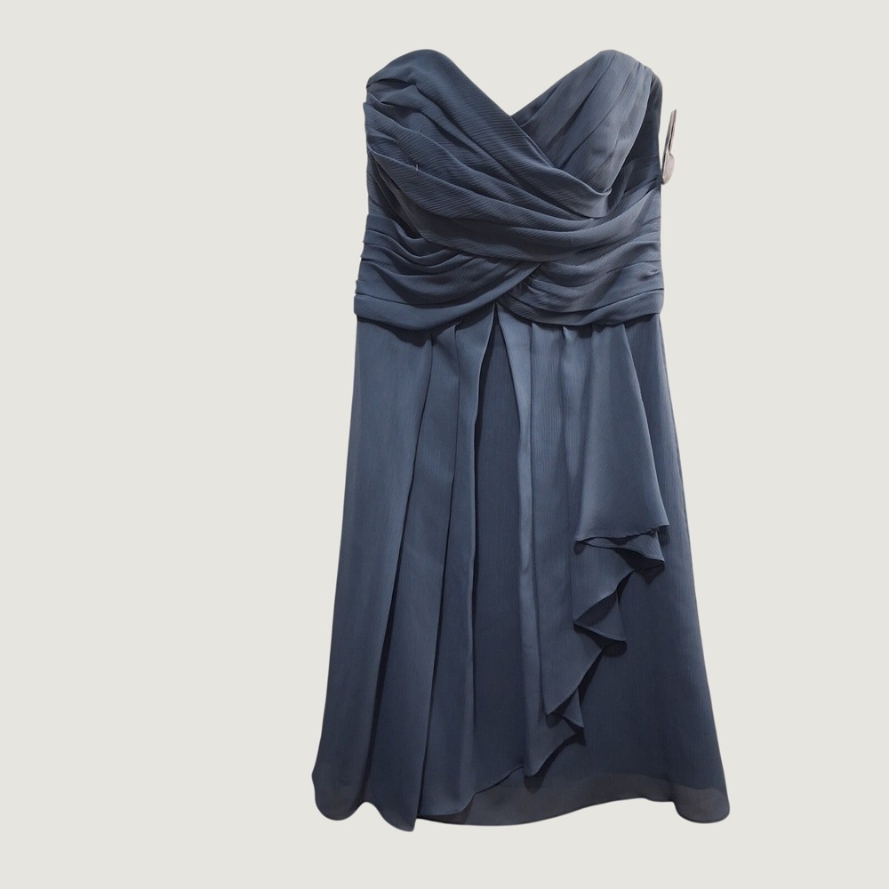 Davids Bridal Strapless Crinkle Chiffon Formal Dress Steel Blue Size 0 Prom
